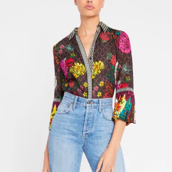 Alice + Olivia Rivera Floral Button Down Blouse